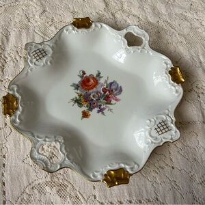 🔻🔻🔻Kaiser handpainted square floral bowl with gold gilt